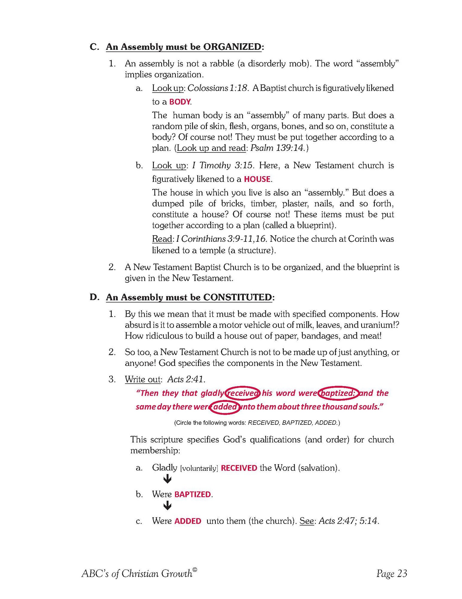 The ABC's of Christian Growth ANSWER KEY