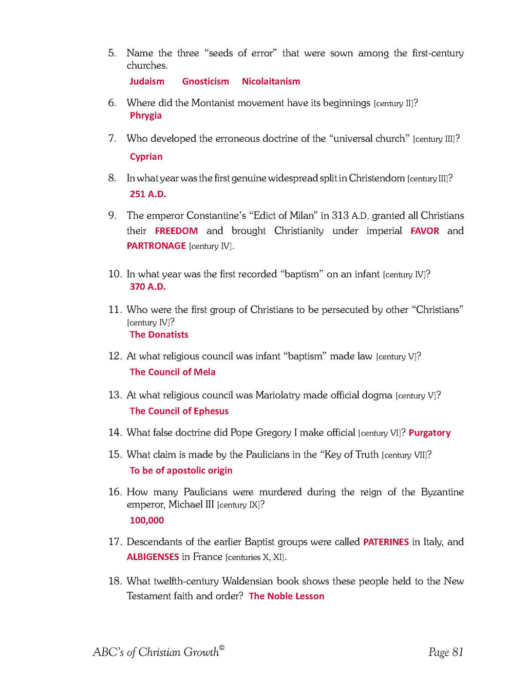 The ABC's of Christian Growth ANSWER KEY