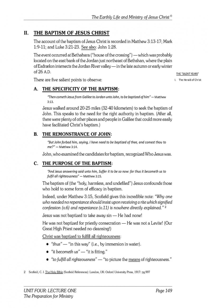 The Earthly Life and Ministry of Jesus Christ