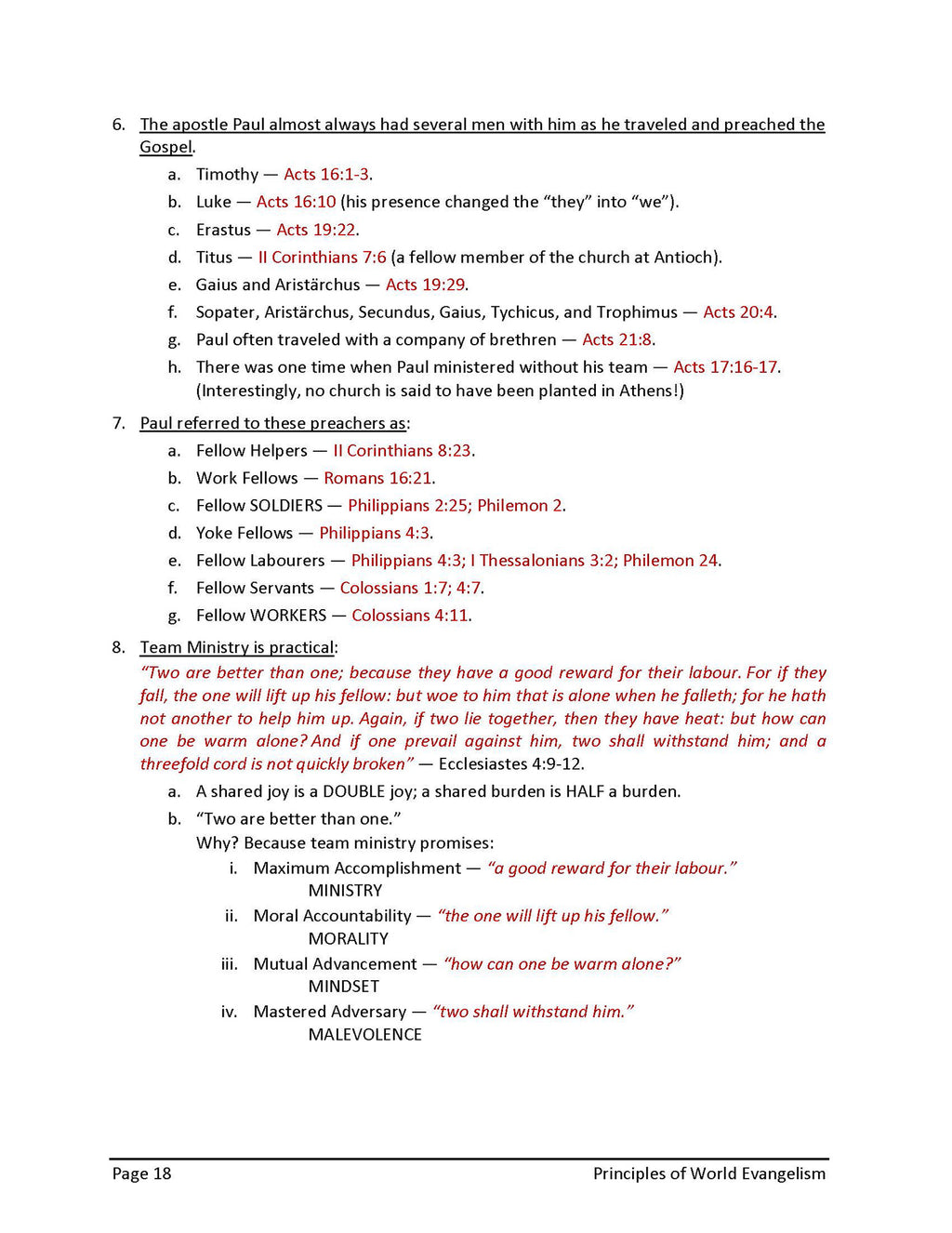 Principles of World Evangelism