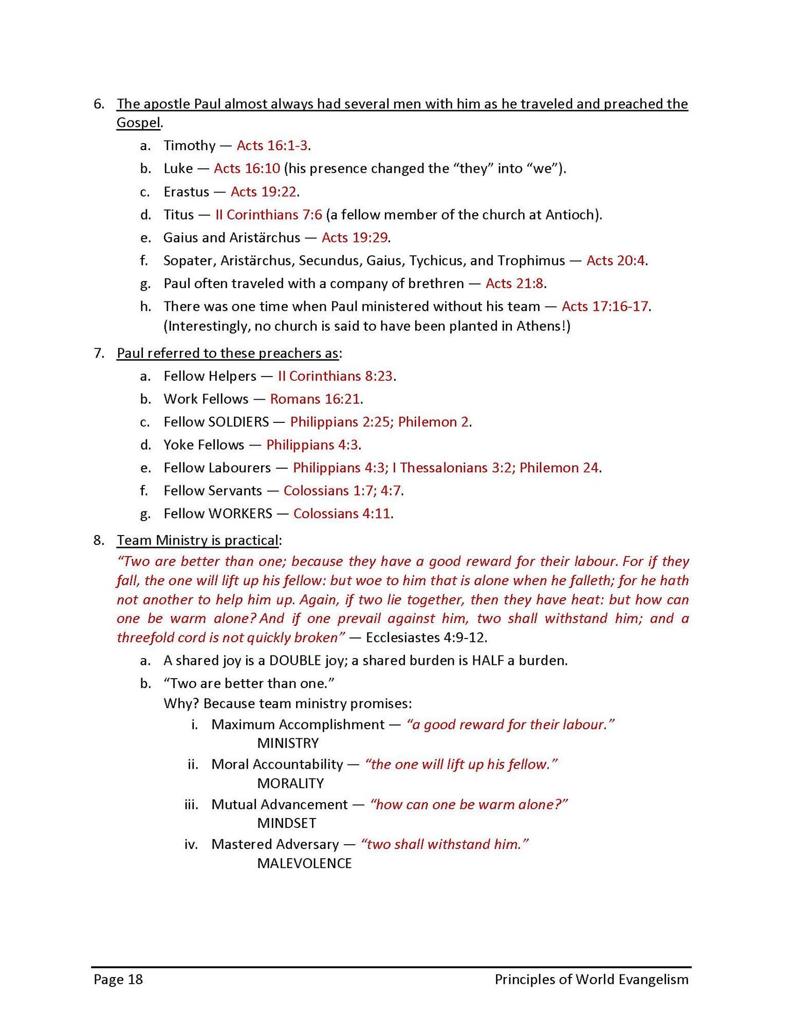Principles of World Evangelism